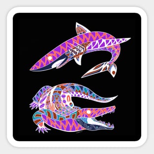 the shark and the gator in crazy pattern Sticker